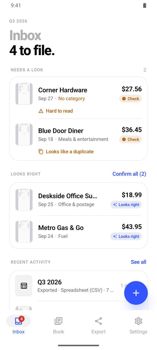 ReceiptBook on Android: the receipt inbox